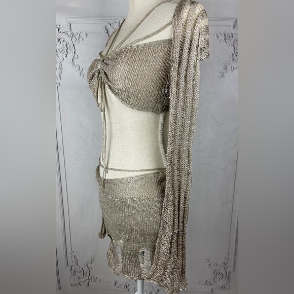 Polly Sequin Crochet Three Piece Skirt Sweater Dress Set - Picture 8 of 17